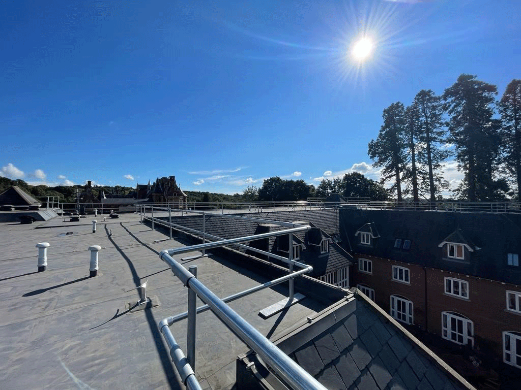 rooftop safety guardrails installed on a roof