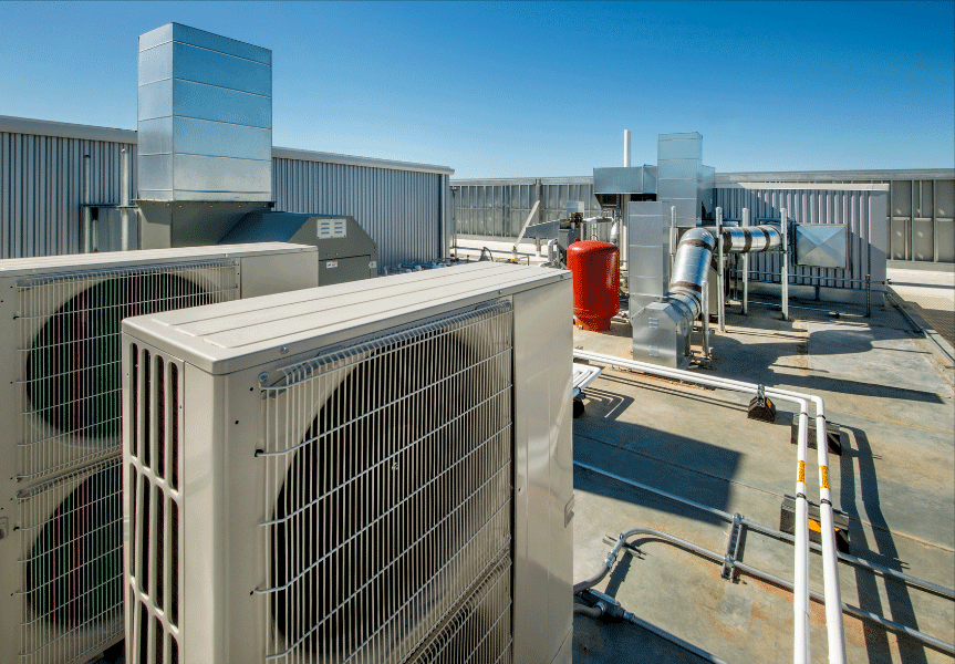 Air conditioning unit on a roof needs safe maintenance